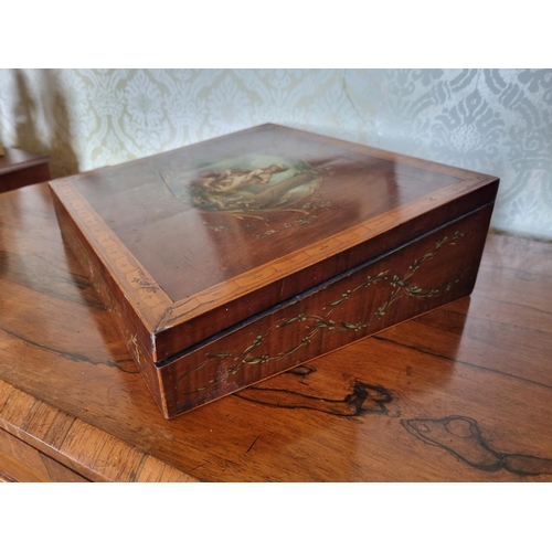 148 - Of Superb quality. An early 19th Century Writing Slope with hand painted central panel and crossband... 