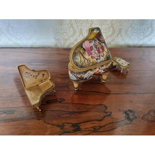 162 - A Brass Music Box with painted decoration ormolu mounts along with another. 14 x 10 x H 8.5 cm appro... 