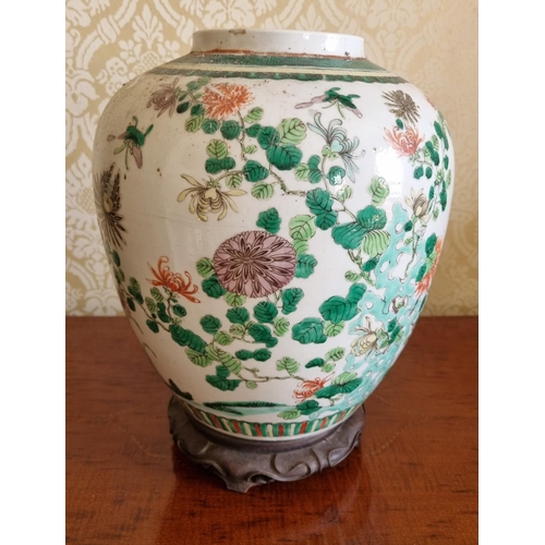 172 - A really good Oriental large Ginger Jar with hand painted floral decoration depicting butterflies la... 