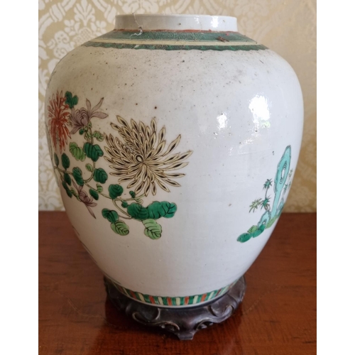 172 - A really good Oriental large Ginger Jar with hand painted floral decoration depicting butterflies la... 