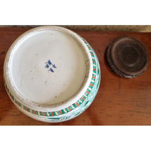 172 - A really good Oriental large Ginger Jar with hand painted floral decoration depicting butterflies la... 