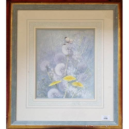 175 - A good 20th Century Watercolour of Dandelions in full bloom and seeded with butterflies landing. Sig... 