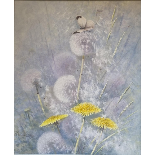 175 - A good 20th Century Watercolour of Dandelions in full bloom and seeded with butterflies landing. Sig... 