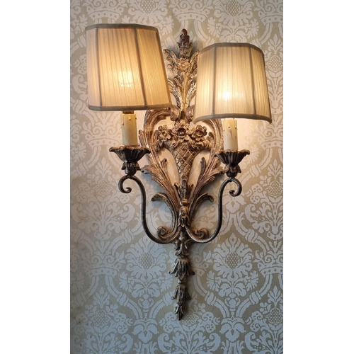 176 - A good set of four twin branch Timber and Metal Wall Lights. W 23 x Drop 57 cm approx.