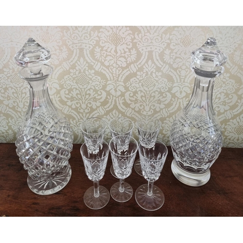 187 - A really good pair of Waterford Crystal Decanters and stoppers along with a set off six Waterford cr... 