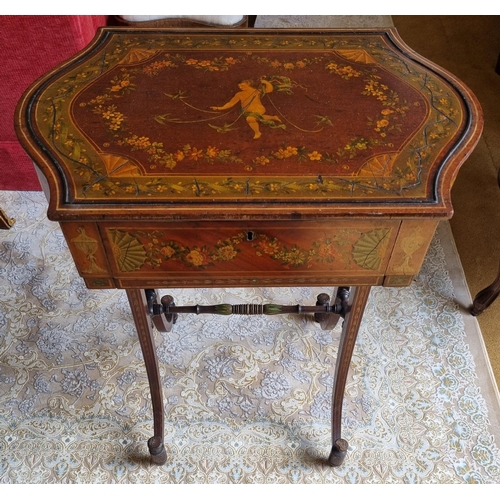 191 - A Superb 19th Century Mahogany Work Table by Edwards and Roberts. With profusely hand painted top th... 