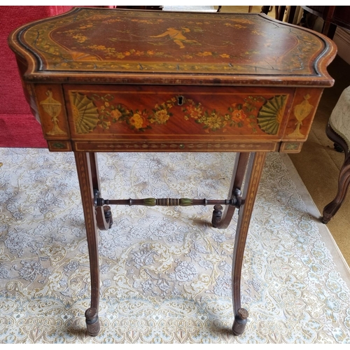 191 - A Superb 19th Century Mahogany Work Table by Edwards and Roberts. With profusely hand painted top th... 