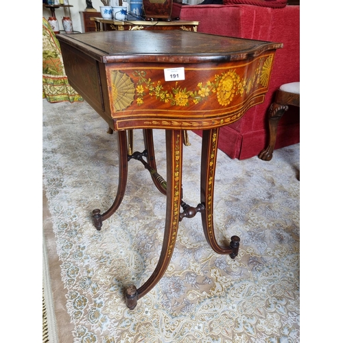 191 - A Superb 19th Century Mahogany Work Table by Edwards and Roberts. With profusely hand painted top th... 