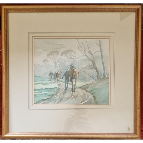 202 - June Brilly. A Watercolour of 'The morning ride at dawn'. Signed LR.  25 x 29 cm approx.