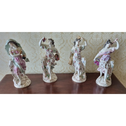 203 - A lovely set of four Meissen hand painted  Figures of 'Spring, Summer, Autumn and Winter'. With blin... 