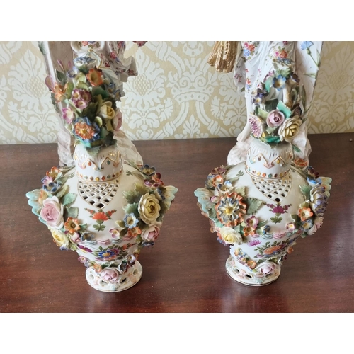 204 - A good pair of 19th Century Eastern European Pot Pourri Pots with hand painted floral decoration wit... 