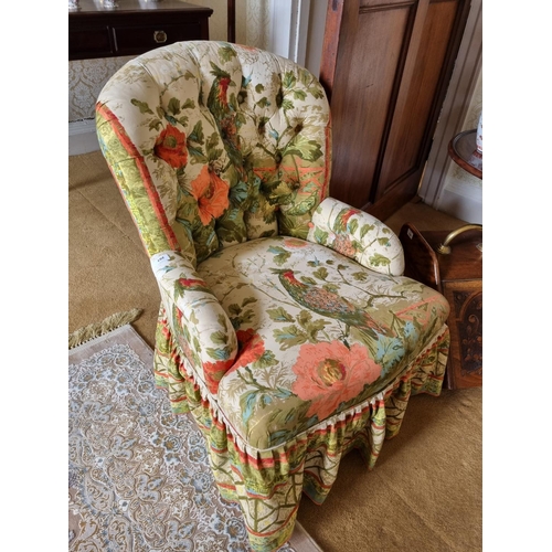 207 - A good mid 20th Century Mahogany Bedroom Chair with tapestry style upholstery.
W 60 x SH 35 x BH 78 ... 