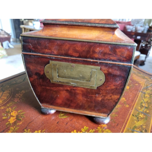 213 - A Magnificent early Regency Mahogany Campaign Tea Caddy of sarcophagus form with brass inlaid corner... 