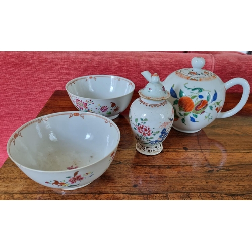 218 - A group of Oriental Items to include two bowls(D 14 x H 6.5 approx.), a hand painted teapot and a mi... 