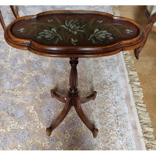 223 - An unusual 19th Century and later Side Table with beadwork top. 52 x 27 x H 63 cm approx.