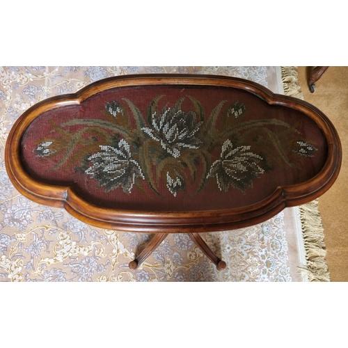 223 - An unusual 19th Century and later Side Table with beadwork top. 52 x 27 x H 63 cm approx.