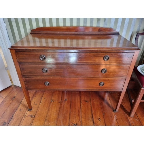 231 - A late 19th Century Mahogany and Inlaid Lowboy on square tapered supports and brass castors. 105 x 4... 