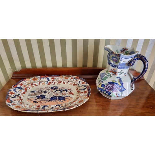 233 - A really good Masons Ironstone Jug along with T J and J Mayer centre plate and an Imari style plate.... 