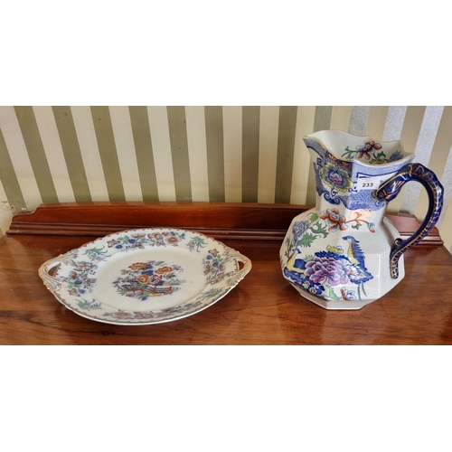 233 - A really good Masons Ironstone Jug along with T J and J Mayer centre plate and an Imari style plate.... 