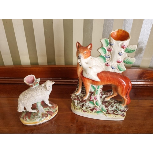 240 - A Staffordshire flatback Figure of a Fox (16 x 25 cm approx) along with a figure of a sheep. Both 19... 