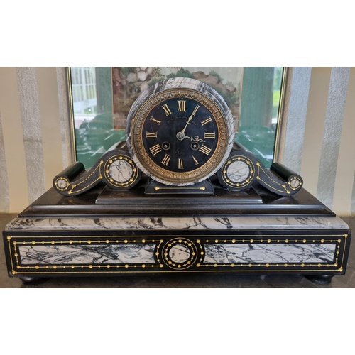 275 - A good 19th Century black Slate Mantel Clock with black dial, profusely hand painted gold decoration... 