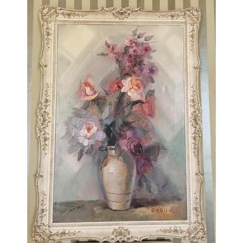 277 - A large 20th Century Oil on Canvas still life of Roses in a vase. Signed Rollo LR. In a good painted... 