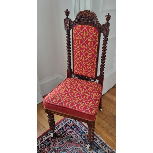 317 - A good early 19th Century Rosewood Hall Chair with barley twist back and front supports, highly carv... 