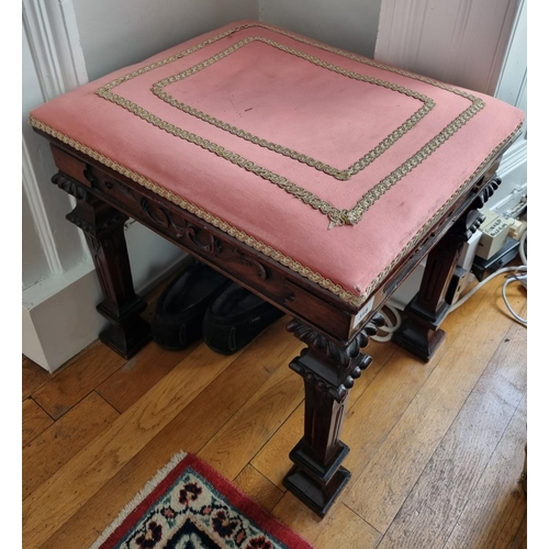 318 - A really good 19th Century Rosewood Stool with square tapered supports and carved frieze.
46 x 38 x ... 