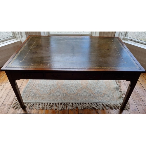 368 - An early 19th Century Writing Table with square tapered supports and triple frieze drawer with brown... 