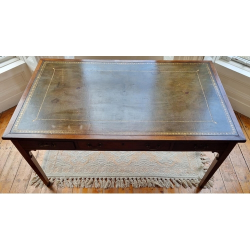 368 - An early 19th Century Writing Table with square tapered supports and triple frieze drawer with brown... 