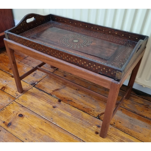 388 - A Butlers Tray on Stand profusely inlaid with brass inlay.  61 x 35 x H 40 cm approx.