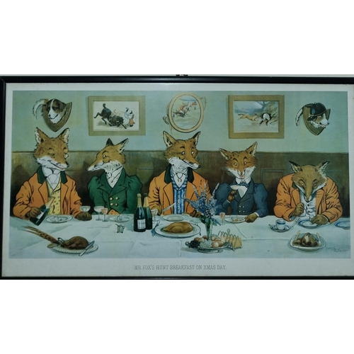 571 - 'Mr Fox's hunt breakfast on Xmas day'. After Harry B Neilson a coloured Print. 36 x 66cm approx.