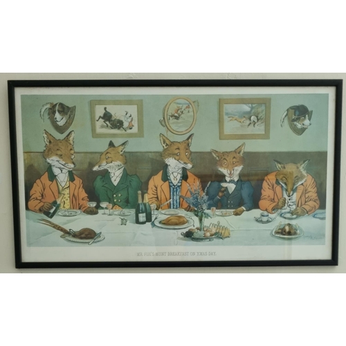 571 - 'Mr Fox's hunt breakfast on Xmas day'. After Harry B Neilson a coloured Print. 36 x 66cm approx.