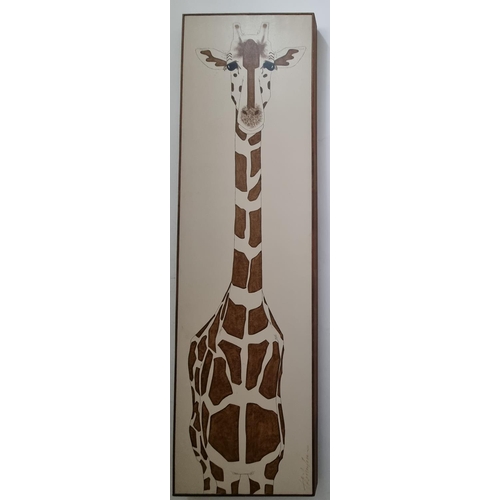 574 - A really good Oleograph on canvas of a Giraffe with original signature. 184 x 52cm approx.