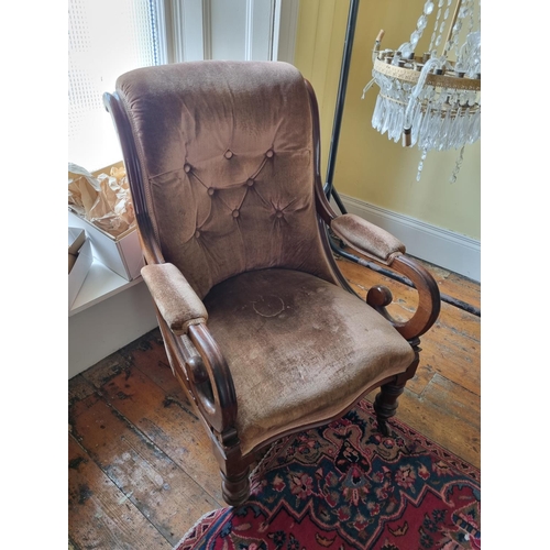 758 - A 19th Century Mahogany show frame Armchair with scroll arms. W67 x SH33 x BH94cm approx.