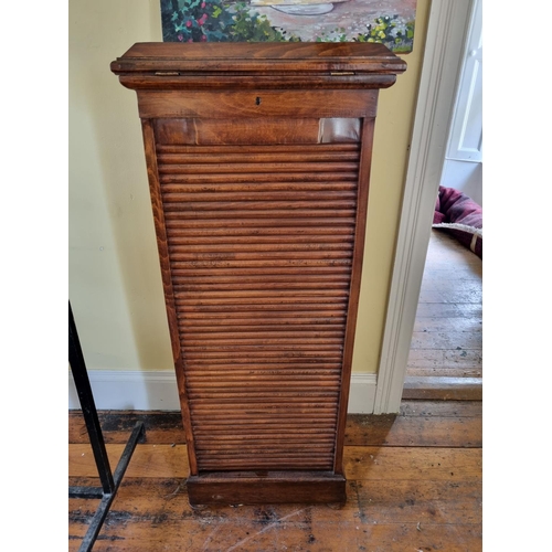 761 - A good Hardwood Filing Cabinet with Tambour front and lift up top. W52 x D45 x H130cm approx.