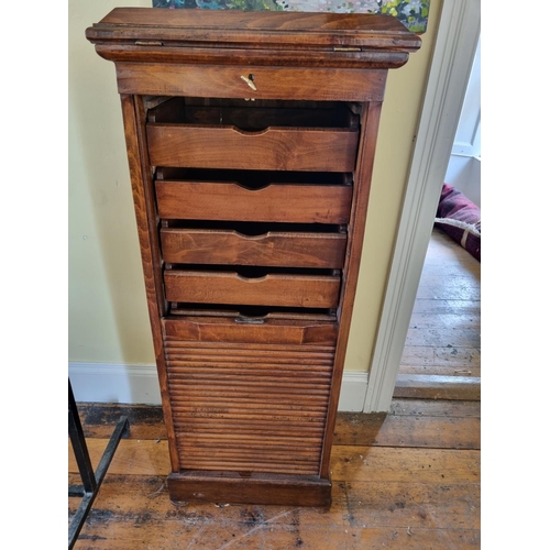 761 - A good Hardwood Filing Cabinet with Tambour front and lift up top. W52 x D45 x H130cm approx.