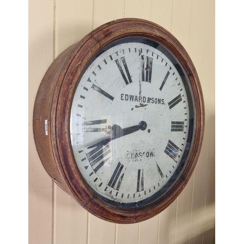 820 - A 19th Century Oak cased Railway Clock by Edwards  & Sons of Glasgow with fusee movement. D55cm appr... 