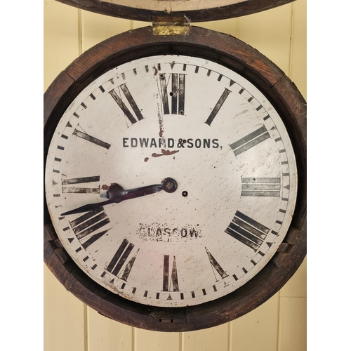 820 - A 19th Century Oak cased Railway Clock by Edwards  & Sons of Glasgow with fusee movement. D55cm appr... 