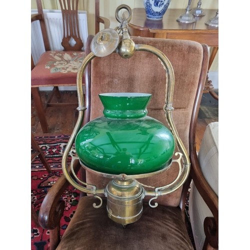 823 - A 19th Century Hanging oil Lamp with green glass Shade converted.W37 x drop 65cm approx.