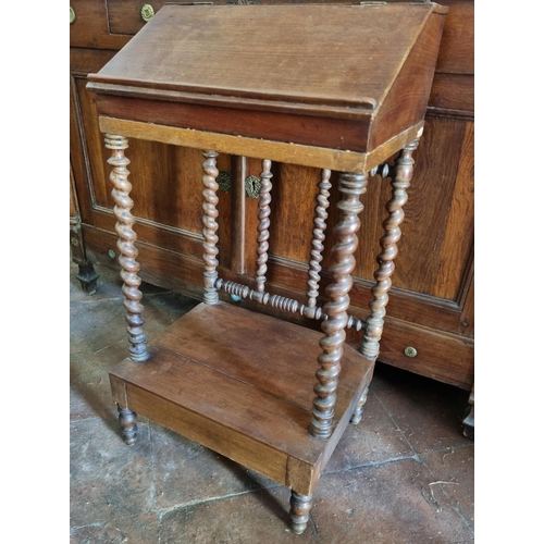 919 - A late 19th Century Fruitwood Bureau of small proportions on barley twist supports. W 50 x D 35 x H ... 