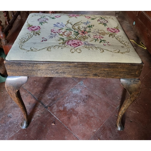 920 - An Edwardian Oak Stool with tapestry seat on cabriole supports. 56 x 49 x H 49 cm approx.