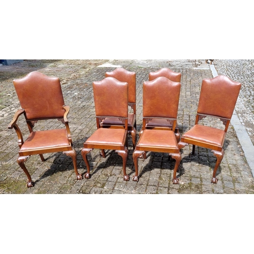 927 - A good set of six early 20th Century Mahogany dining Chairs with upholstered seat and backs. W 51 x ... 