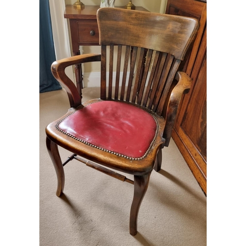 103 - A good office/bankers Chair with Red leather seat. 43 x 43 cm approx.