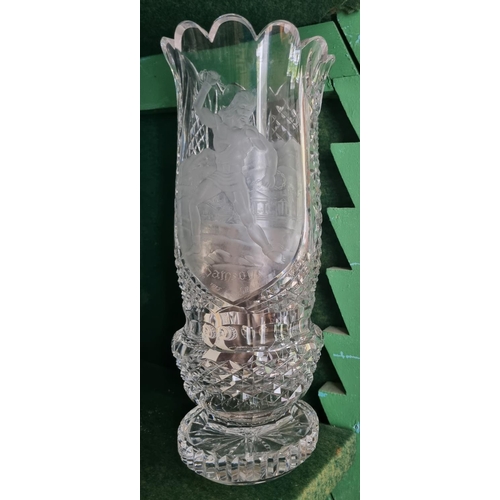 291 - A Waterford Crystal Vase. Christmas 1975 limited edition hand engraving of Samson.  1 of 250. D 11 x... 