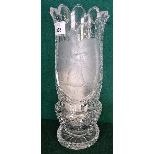 308 - A Waterford Crystal Vase. A limited edition hand engraving of King David. Christmas 1976. 1 of 250. ... 