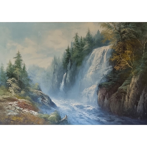 584 - Eugene Kingman was an American painter who was born in 1909.  A large Oil on Board of a waterfall fa... 