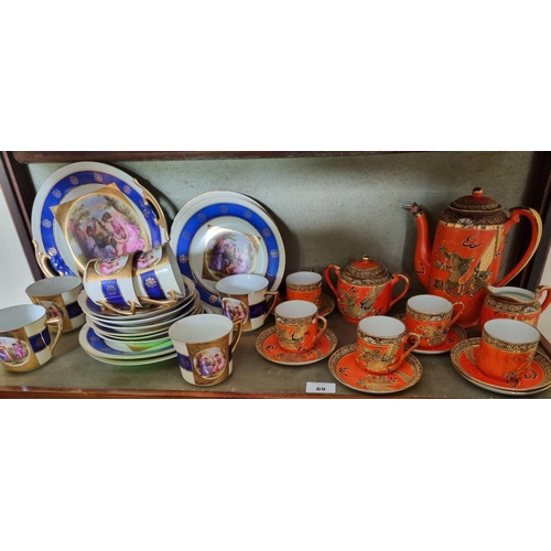 69 - An early Japanese Teaset along with an Eastern European Teaset with classical painting.