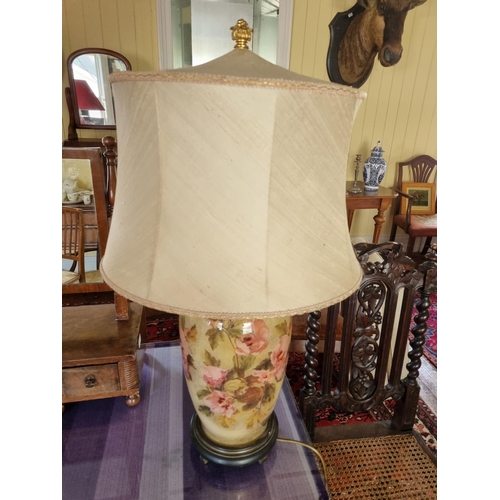 765A - A really good floral table Lamp with an unusual Shade. H46cm approx.