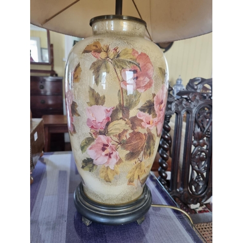 765A - A really good floral table Lamp with an unusual Shade. H46cm approx.